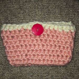 BRAND NEW pink crochet clutch